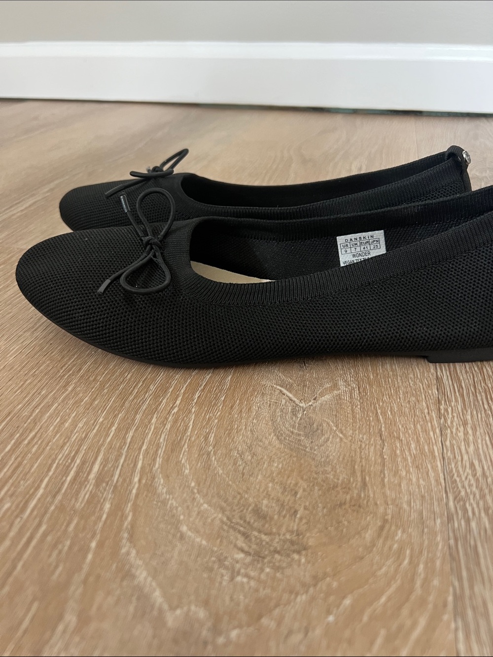 Danskin Black Knit Ballet Flats with Bow Accent - Picture 2 of 3